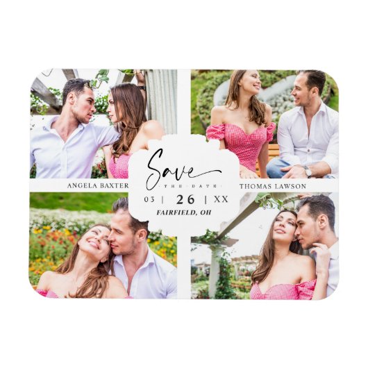 4 Custom Photos Minimalist Modern Collage Wedding マグネット (横)