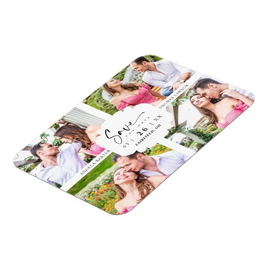 4 Custom Photos Minimalist Modern Collage Wedding マグネット (左側)