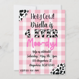 4 Ever Moody Cow Fourth Birthday Invitation 招待状