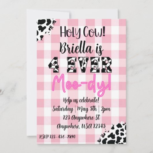 4 Ever Moody Cow Fourth Birthday Invitation 招待状 (正面)