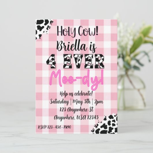 4 Ever Moody Cow Fourth Birthday Invitation 招待状 (スタンド正面)