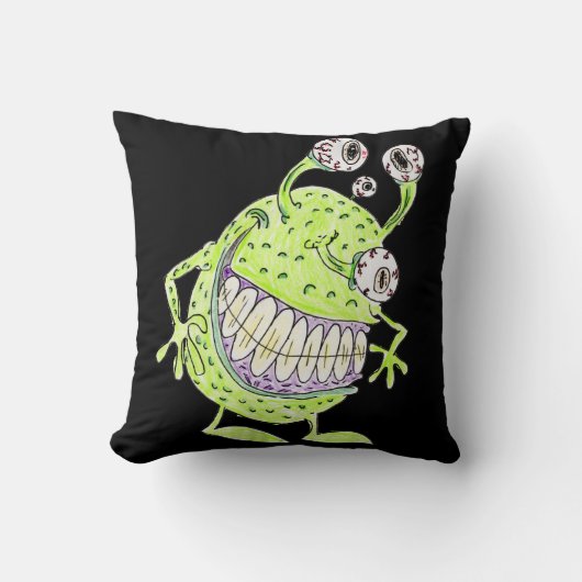 4 eyed green alien monster クッション (正面)