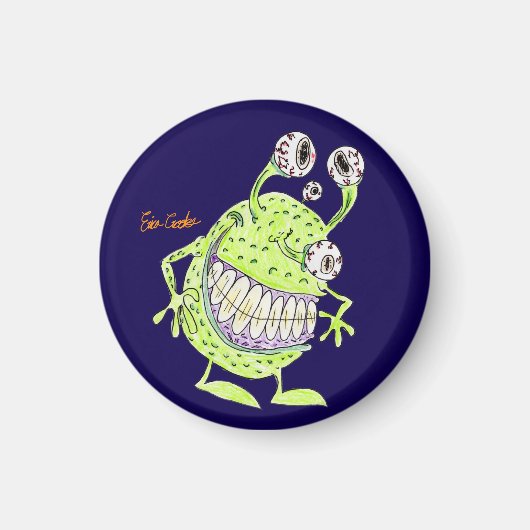 4 eyed green alien monster マグネット (正面)