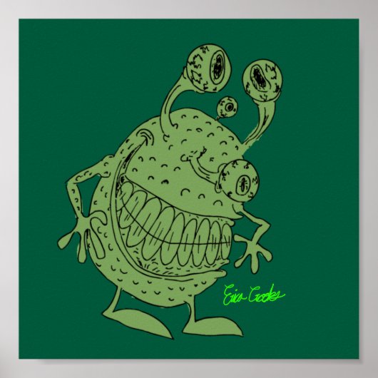 4 eyed green alien monster all green ポスター (正面)