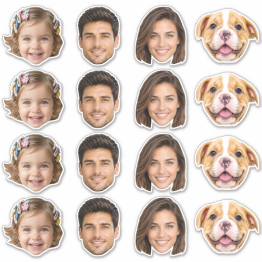 4 Face Photos Custom-Cut Vinyl Sticker シール (正面)