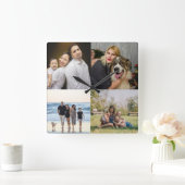  4 Family Photo Collage Custom スクエア壁時計 (ホーム)