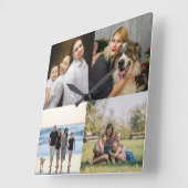  4 Family Photo Collage Custom スクエア壁時計 (傾斜)