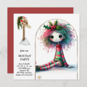 *~* 4 Fantasy Cute Sweet Woman Elf Sitting 招待状 (正面/裏面)