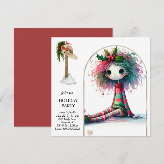 *~* 4 Fantasy Cute Sweet Woman Elf Sitting 招待状 (正面/裏面)