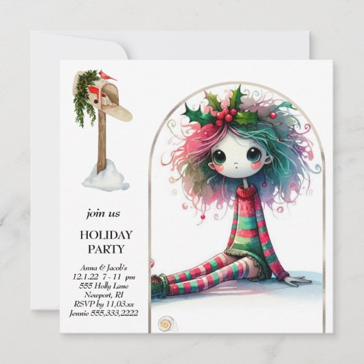 *~* 4 Fantasy Cute Sweet Woman Elf Sitting 招待状 (正面)