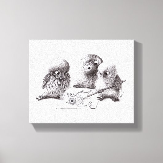 4 Funny Owls, 1 called Pablo print キャンバスプリント (正面)