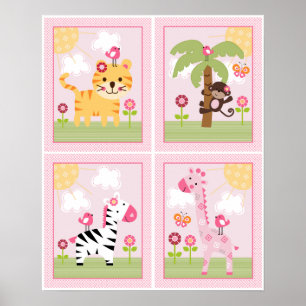 4 in 1 Sunny Safari 8 x 10インチ子供部屋アート/ポスター ポスター