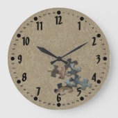 4 JigsawパズルピースSandy Texture Earth Tone ラージ壁時計 (正面)