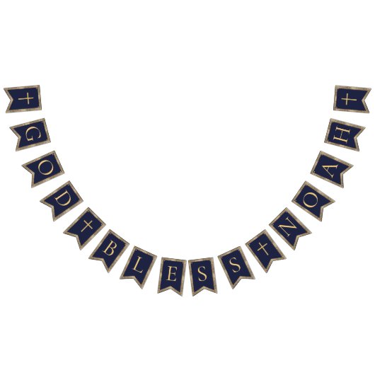 4 Letters Navy Blue God Bless Baptism Communion バンティングフラッグ (全)