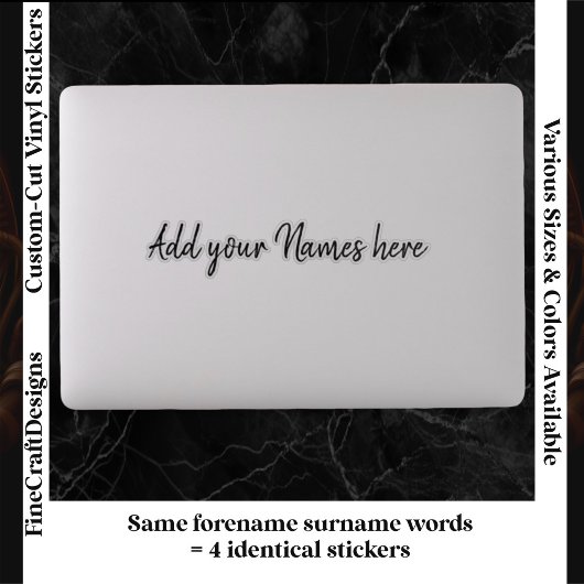 4 Modern Custom Name Laptop Stickers Set Black シール