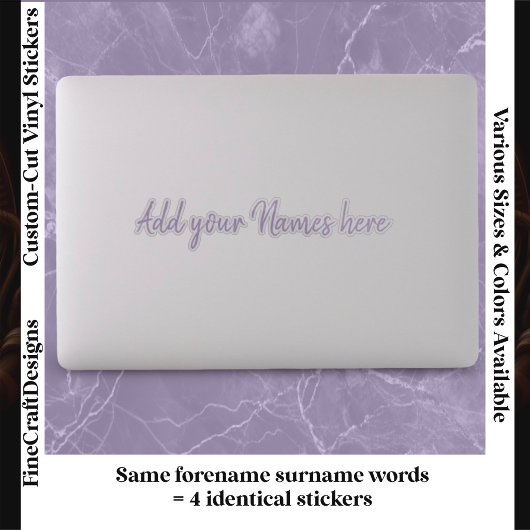 4 Modern Custom Name Laptop Stickers Set Lilac シール