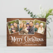 4 PHOTOクリスマスブラウン素朴ウッドの挨拶 シーズンカード (スタンド正面)