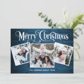 4 PHOTOクリスマスブルー素朴ウッド挨拶 シーズンカード (スタンド正面)