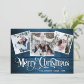 4 PHOTOクリスマスブルー素朴ウッド挨拶 シーズンカード (スタンド正面)