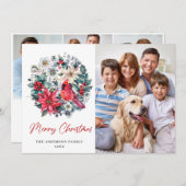 4 PHOTOホリーベリー（鳥）ショウジョウコウカンチョウポインセチア・クリスマス シーズンカード (正面/裏面)