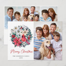 4 PHOTOホリーベリー（鳥）ショウジョウコウカンチョウポインセチア・クリスマス シーズンカード