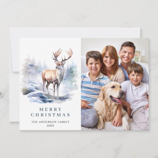 4 PHOTOミニマリストの鹿エレガントのクリスマス シーズンカード (正面)