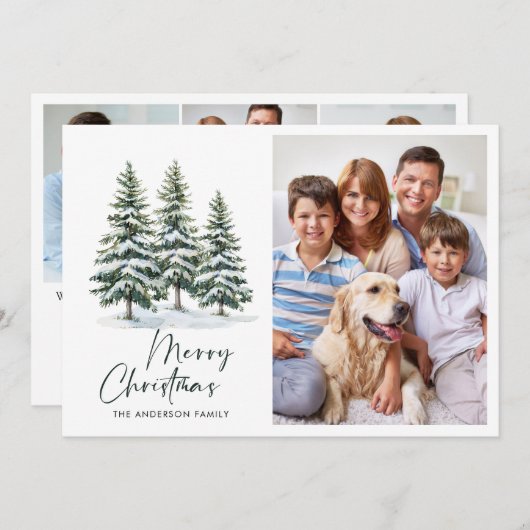 4 PHOTOミニマルなクリスマスツリーの挨拶 シーズンカード (正面/裏面)