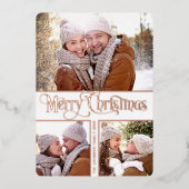 4 PHOTO単に輝くエレガントクリスマスバラ金ゴールド 箔シーズンカード (正面)