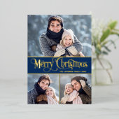 4 PHOTO単に輝くエレガントクリスマス金ゴールド 箔シーズンカード (立ち正面)