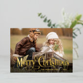 4 PHOTO単に輝くエレガントクリスマス金ゴールド 箔シーズンカード (立ち正面)