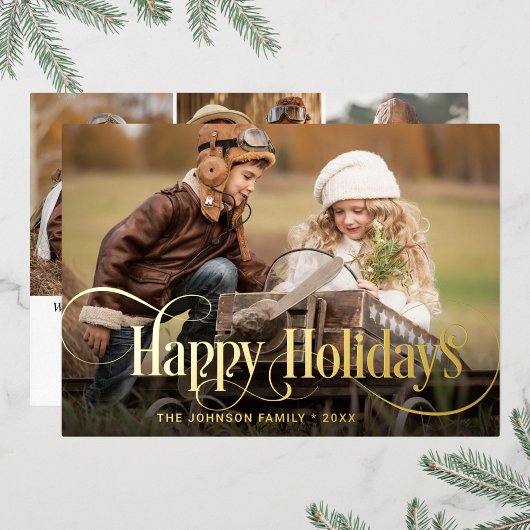 4 PHOTO単に輝くエレガントクリスマス金ゴールド 箔シーズンカード