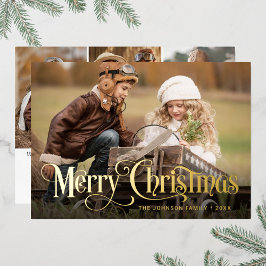 4 PHOTO単に輝くエレガントクリスマス金ゴールド 箔シーズンカード