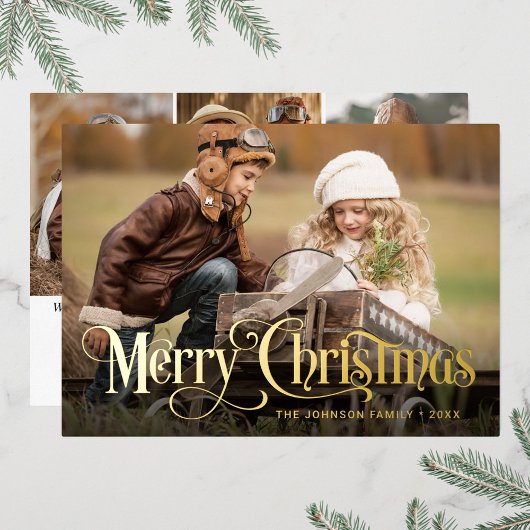 4 PHOTO単に輝くエレガントクリスマス金ゴールド 箔シーズンカード