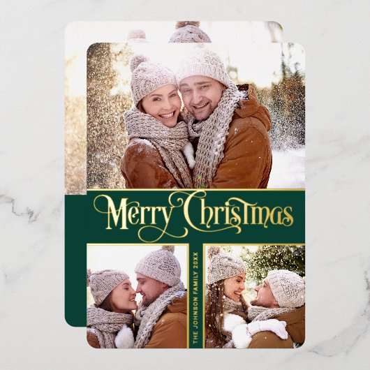 4 PHOTO単に輝くエレガントクリスマス金ゴールド 箔シーズンカード (正面/裏面)