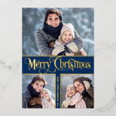 4 PHOTO単に輝くエレガントクリスマス金ゴールド 箔シーズンカード (正面)