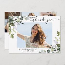 4 PHOTO エレガント Eucalyptus Greenery卒業 サンキューカード