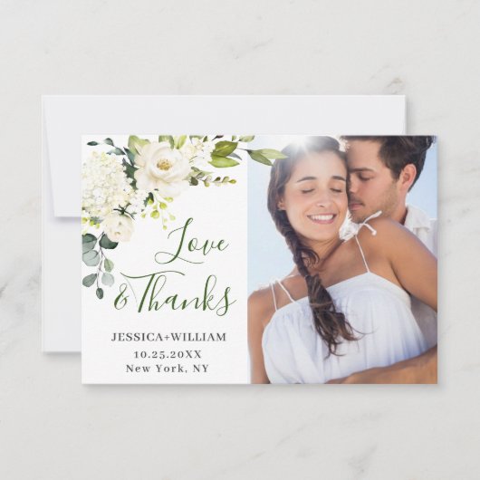 4 PHOTO エレガント Eucalyptus White Rosesフローラ サンキューカード (正面)