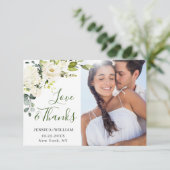 4 PHOTO エレガント Eucalyptus White Rosesフローラ サンキューカード (スタンド正面)