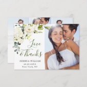 4 PHOTO エレガント Eucalyptus White Rosesフローラ サンキューカード (正面/裏面)