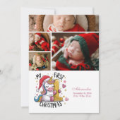 4 Photo 1st Baby Christmas Pink Gold Unicorn シーズンカード (正面)