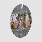 4 Photo 1st Christmas Engaged Gray Faux Wood Round オーナメント (正面)