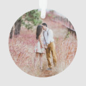 4 Photo 1st Christmas Engaged Gray Faux Wood Round オーナメント (裏面)