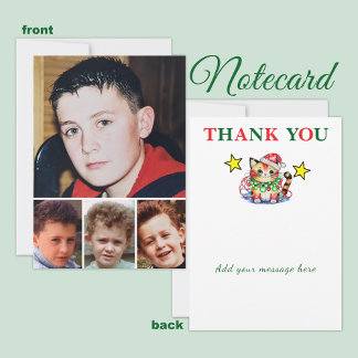 4 photo add message christmas cat baubles サンキューカード