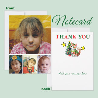 4 photo add message christmas cat tree サンキューカード