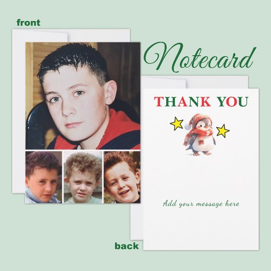 4 photo add message christmas penguin サンキューカード