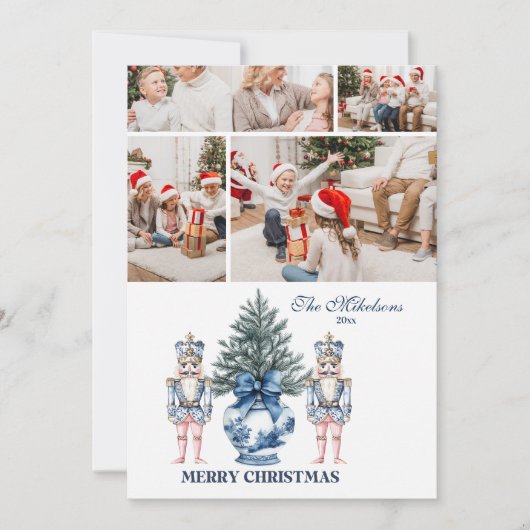 4 Photo Blue Chinoiserie Nutcracker Christmas シーズンカード (正面)