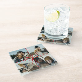 4 Photo Bow Wrap Christmas Newlyweds Modern ガラスコースター