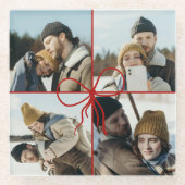 4 Photo Bow Wrap Christmas Newlyweds Modern ガラスコースター (正面)