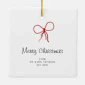 4 Photo Bow Wrap Christmas Newlyweds Modern セラミックオーナメント (裏面)