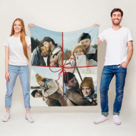 4 Photo Bow Wrap Christmas Newlyweds Modern フリースブランケット